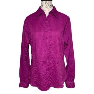 Aura From The Women At Wrangler Magenta Striped Button-Up Western Shirt Sz L